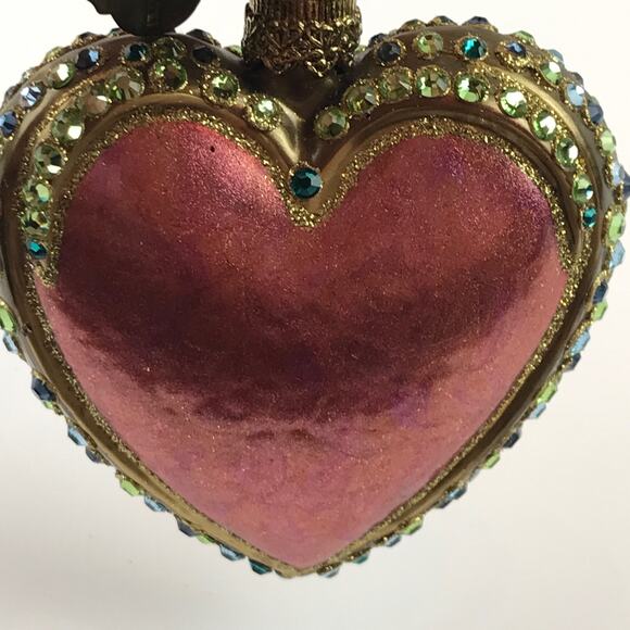 Jay Strongwater Heart Ornament Blown Glass Hand Painted Swarovski Detail Glitter - Picture 10 of 13
